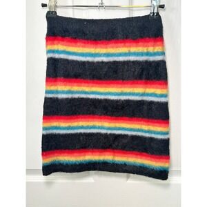 Forever 21 Black Striped Sweater Mini Skirt Rainbow Striped Fuzzy Pencil Skirt S